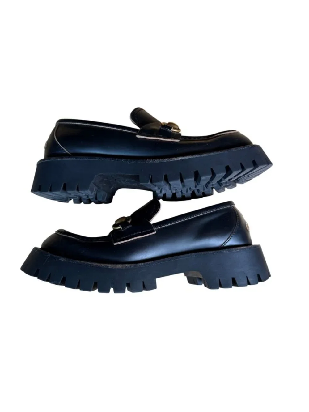 Gucci Cordovan Harald Black Leather Horsebit Lug Sole Loafers Size EU 37 US 7